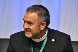 The Rector of St Andrew’s, Ramallah, the Revd Fadi Diab, a co-author of Kairos II, listens to the debate