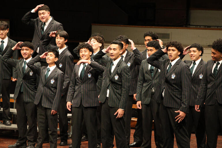 Fortissimo from Dilworth School put on the charm as they sing during The Big Sing Finale in Dunedin on 28 August 2025.