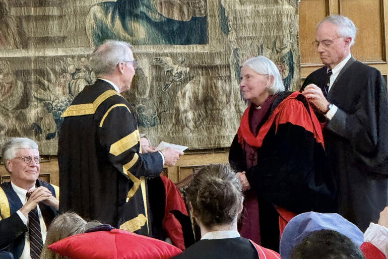 Bishop Victoria Matthews receives her Honorary Doctorate in Divinity for leadership and service to the Anglican Church.
