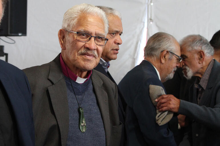 Bishop Ngarahu Katene turns his face to greet the next well-wisher.