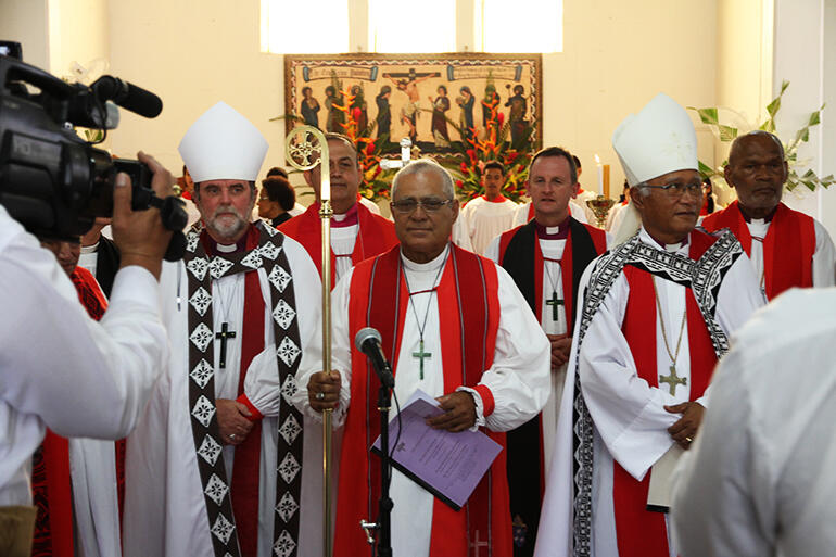 The Right Reverend Dr Afa Vaka, pictured at his ordination as an Assistant Bishop of Polynesia, has died on Palm Sunday 2025.